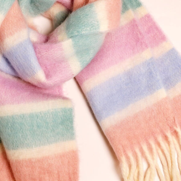 Pastel Stripe Cream Winter Scarf