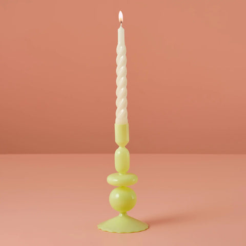 Bright Green Glass Bubble Dinner Candle Holder