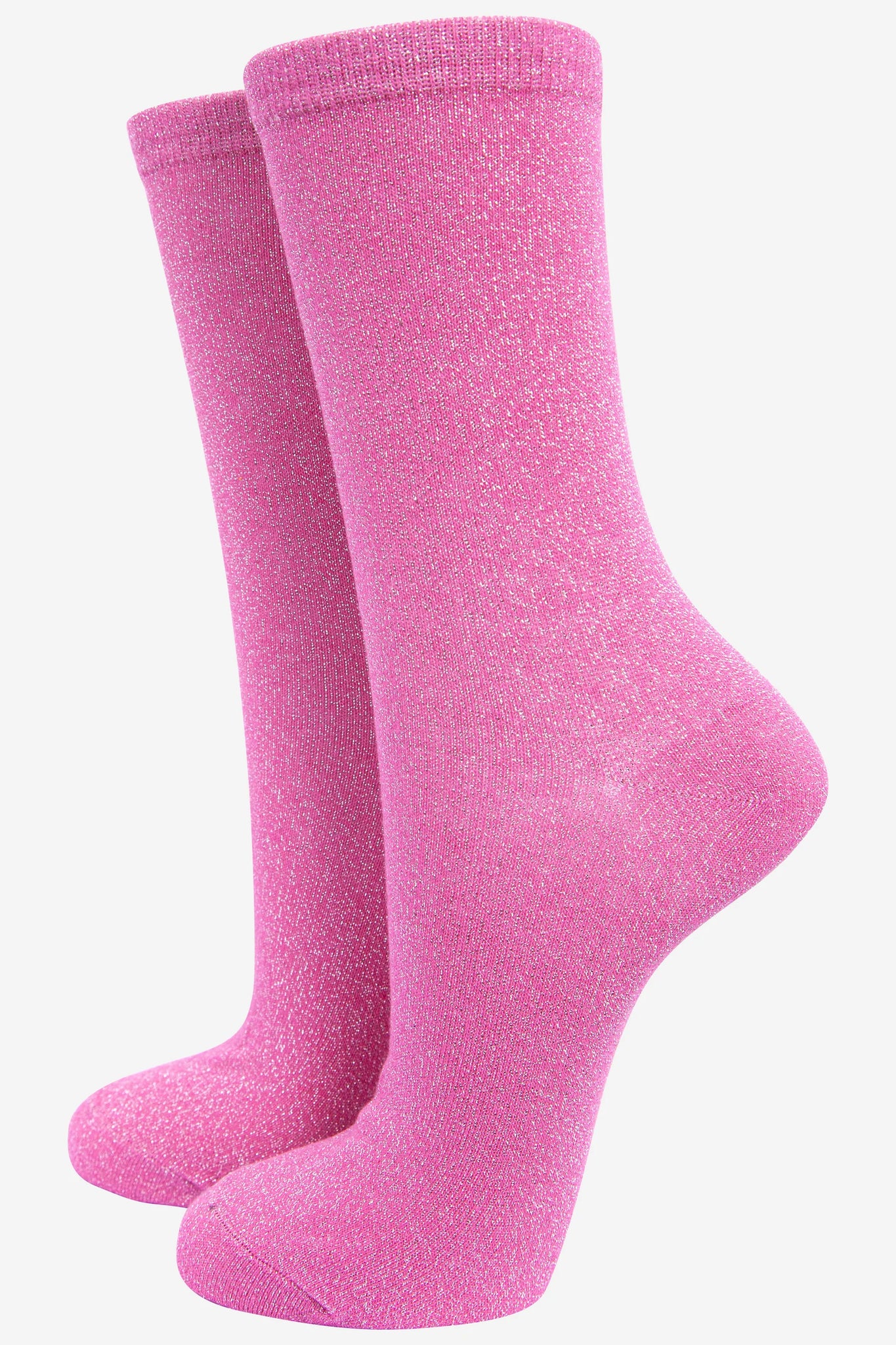 Women's Cotton All Over Glitter Ankle Socks in Hot Pink