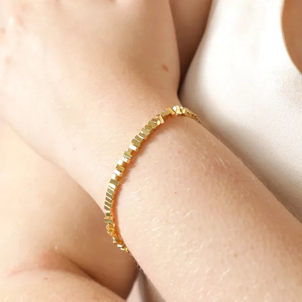 Rectangular Bead Slider Chain Bracelet in Gold