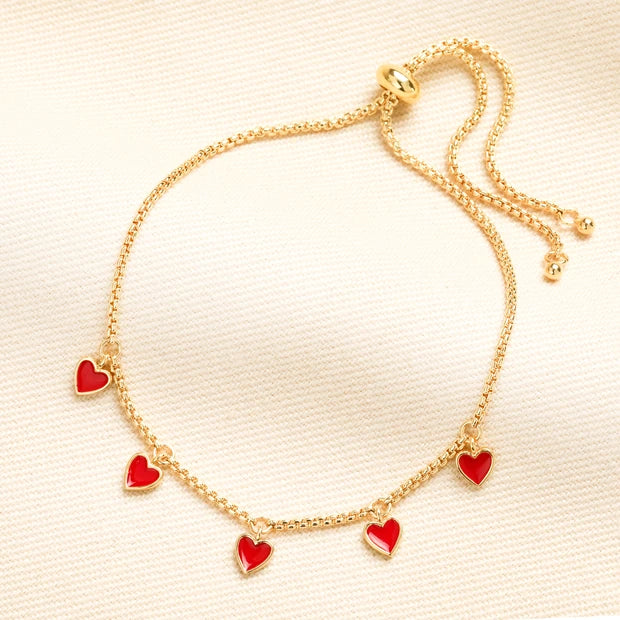 Enamel Heart Charm Bracelet in Gold