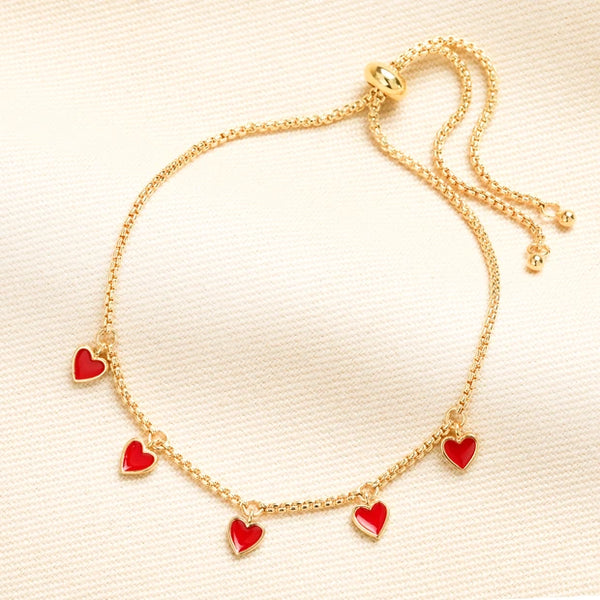 Enamel Heart Charm Bracelet in Gold