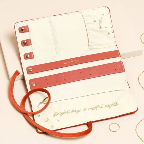Rust Celestial Embroidered Velvet Jewellery Roll