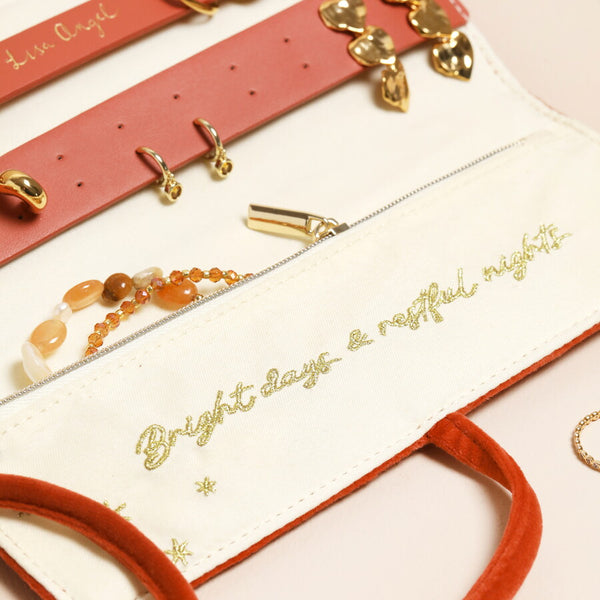 Rust Celestial Embroidered Velvet Jewellery Roll