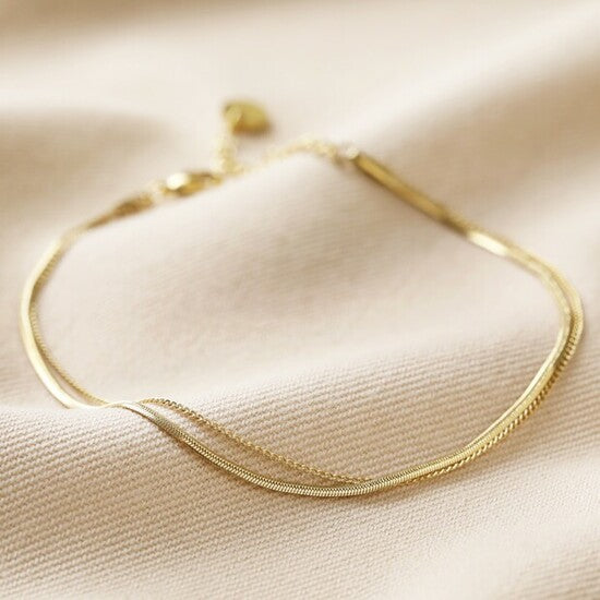 Stainless Steel Double Snake Chain Anklet in Gold