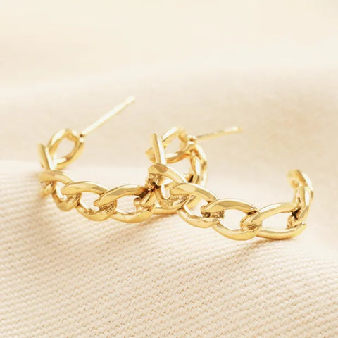 Gold Stainless Steel Chain Link Huggie Hoop Earrings