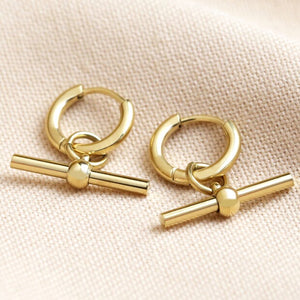 Stainless Steel T-Bar Huggie Hoop Earrings in Gold