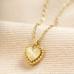 Gold Stainless Steel Tiny Antiqued Heart Pendant Necklace