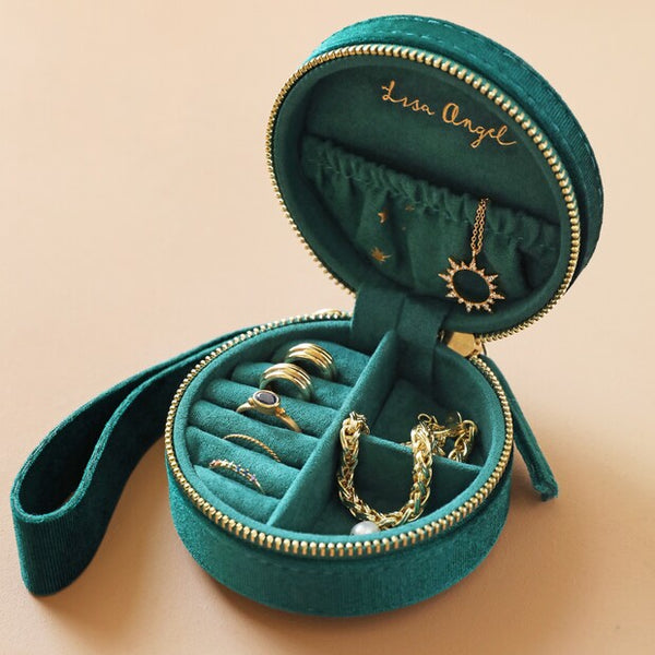Starry Night Velvet Mini Round Jewellery Case in Teal