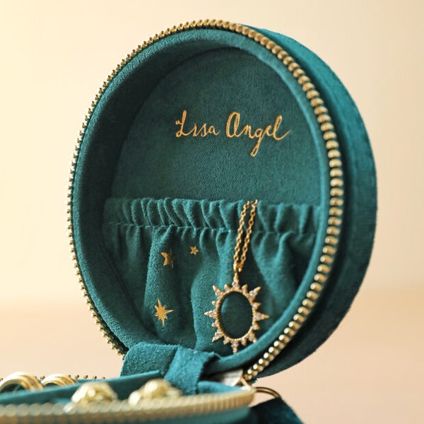 Starry Night Velvet Mini Round Jewellery Case in Teal