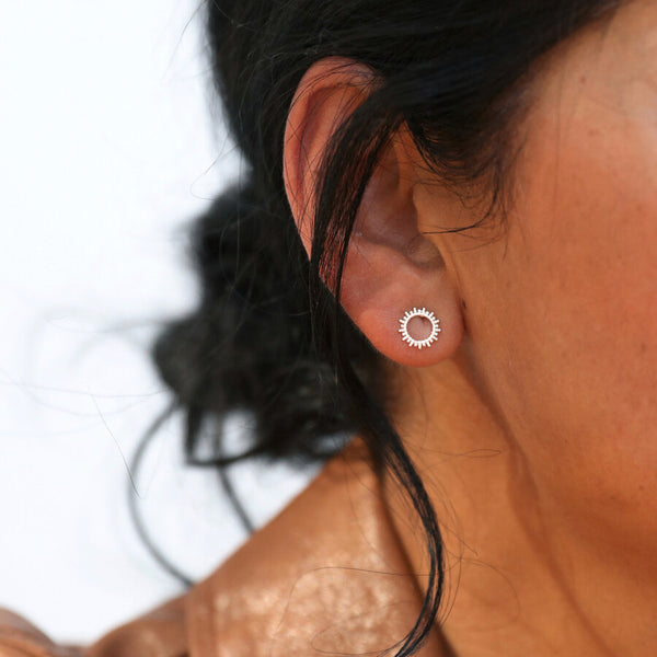 Sterling Silver Dotted Sun Stud Earrings