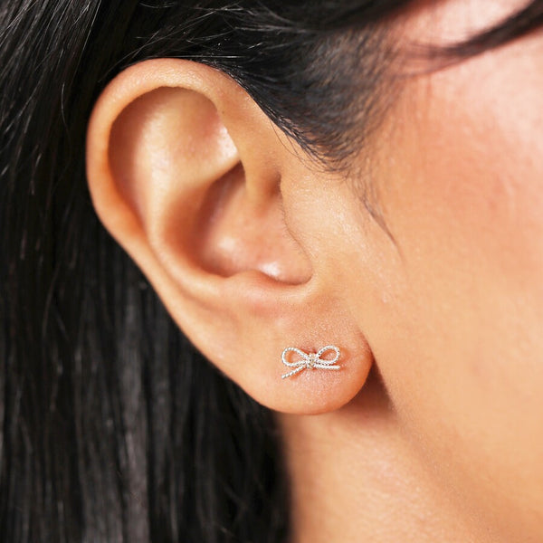 Sterling Silver Twisted Bow Stud Earrings