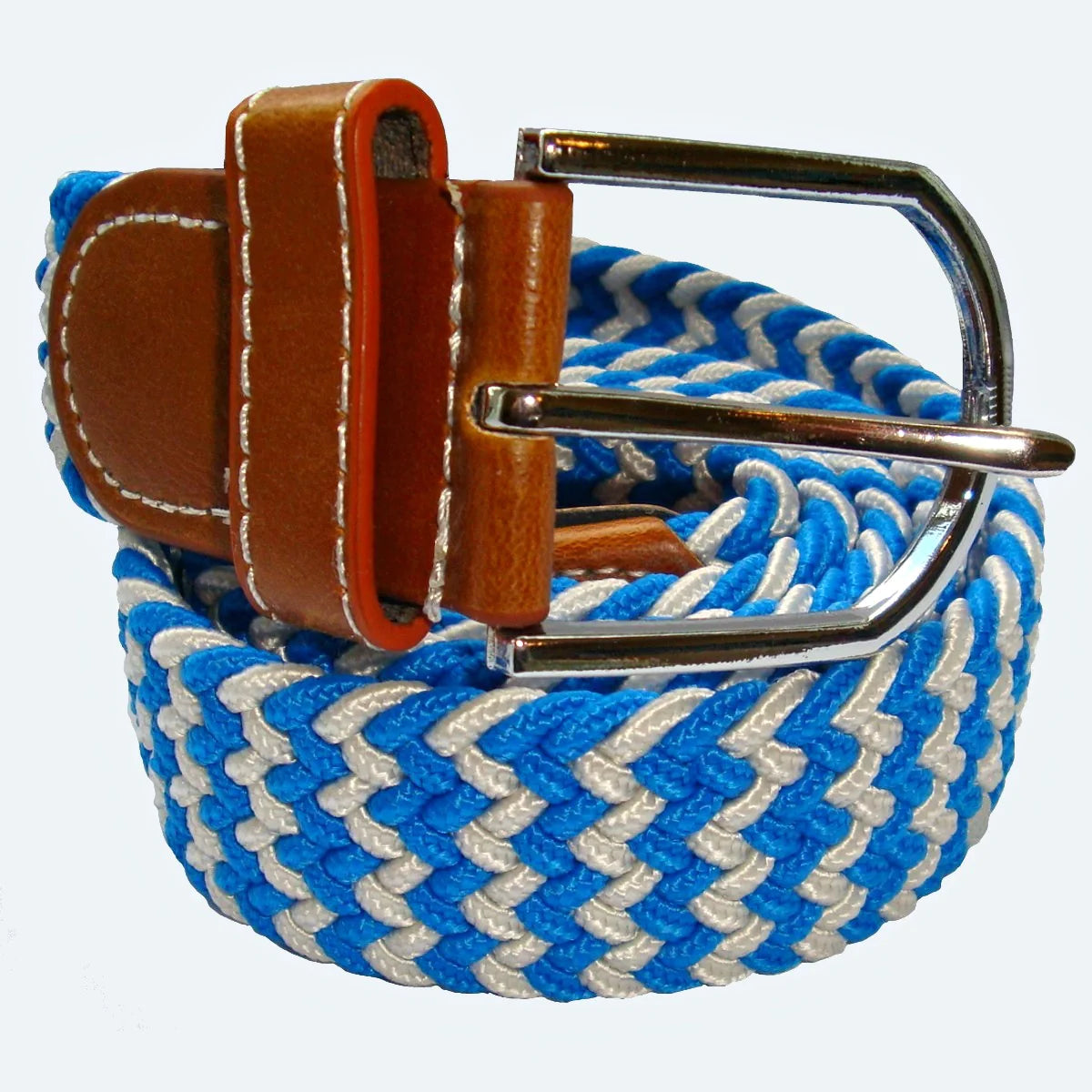 Striped Woven Elasticated Belt - Blue and White