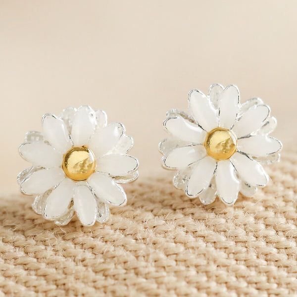 White Enamel Daisy Stud Earrings