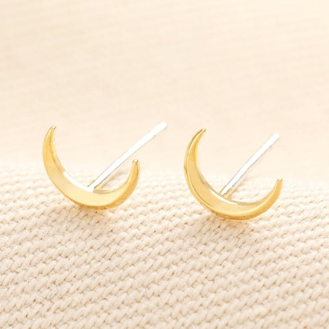 Tiny Moon Stud Earrings in Gold