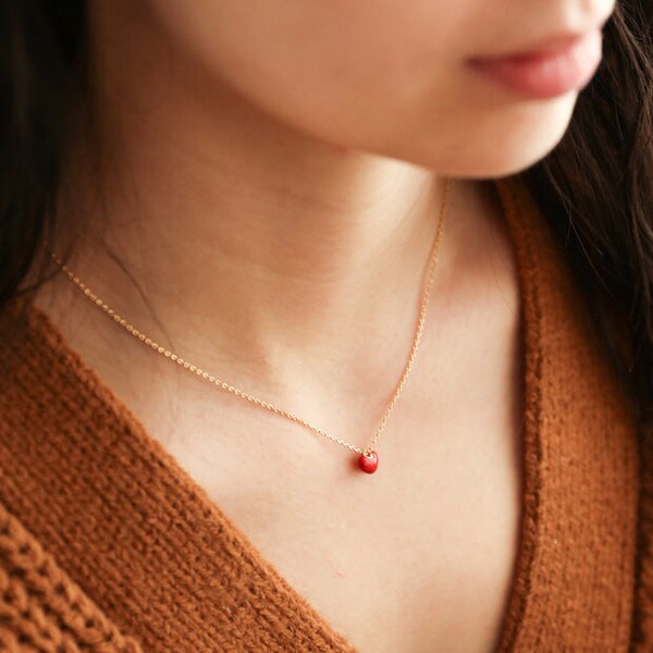 Tiny Red Enamel Heart Necklace