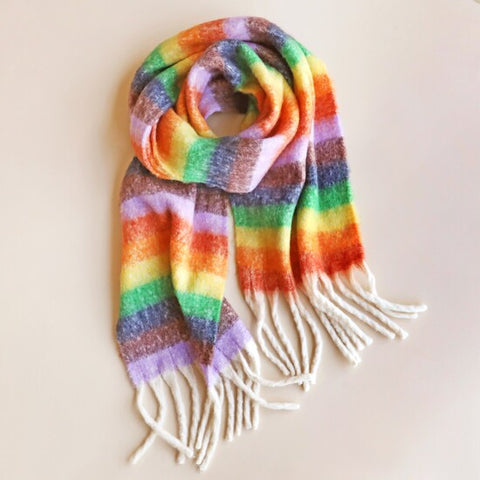 Rainbow Striped Winter Scarf