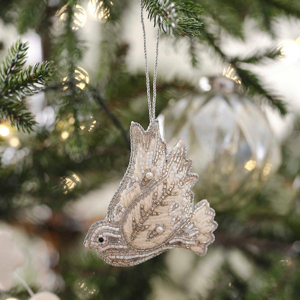 Dove Embroidered Christmas Hanging Tree Decoration