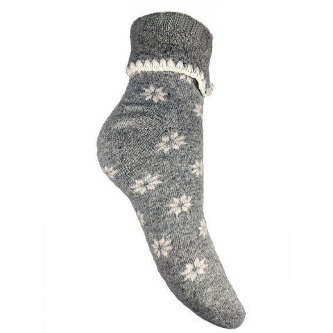 Grey Cuff Socks with Cream Snowflakes