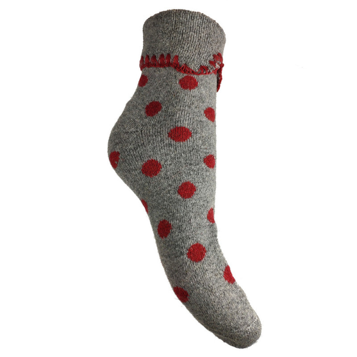 Grey Cuff Socks with Red Spots