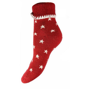Red Cuff Socks with Cream Stars