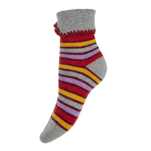 Red, Yellow Pink Stripe Cuff Socks