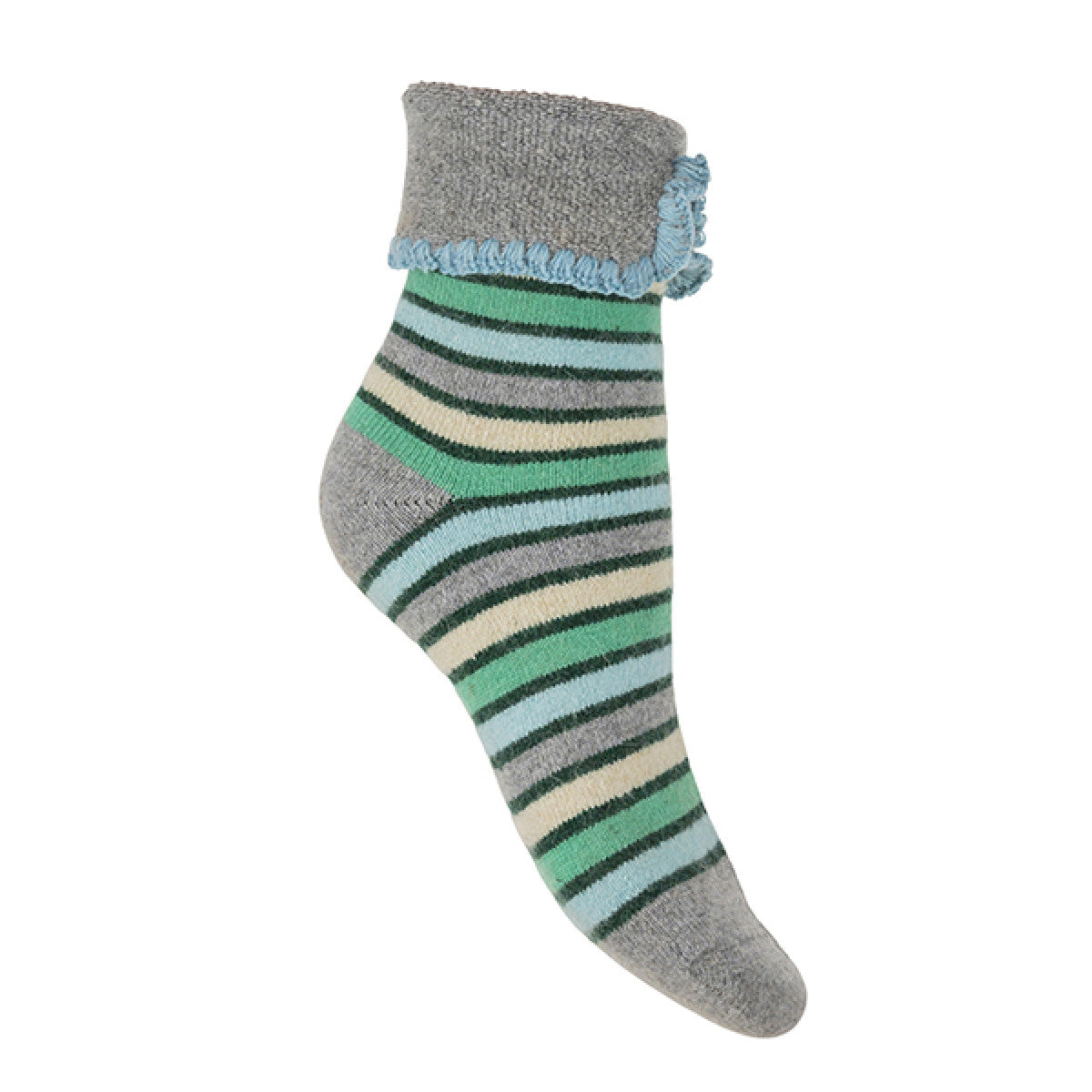 Blue/Green Striped Cuff Socks