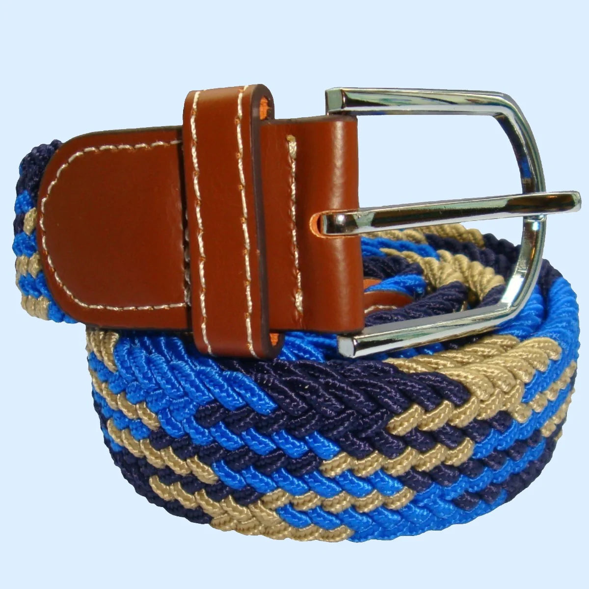 Men's Jagged Stripe - Elasticated Woven Belt - Blue, Navy and Beige