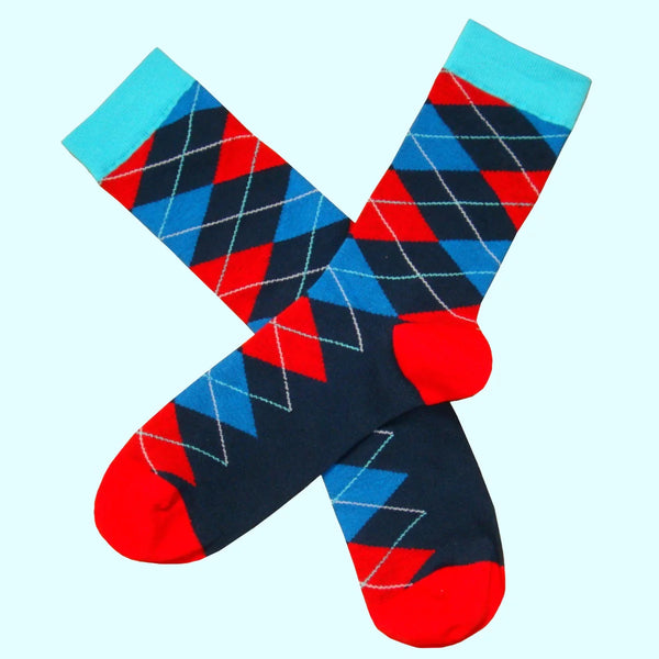 Men's Argyle Socks - Red, Blue, Navy and Turquoise