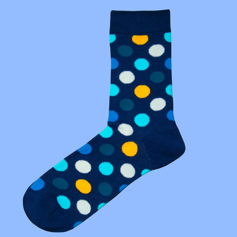 Men's Spotted Multi Coloured Socks - Navy, Blue, Yellow, White and Royal Blue