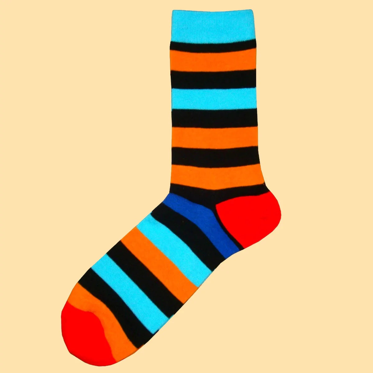 Multi Stripe with Contrasting Heel and Toe Socks Orange/Blue/Black/Royal Blue/Red