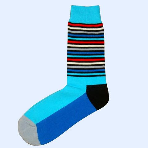 Men's Multi-Thin Stripe Socks Turquoise/Blue/White/Grey/Red