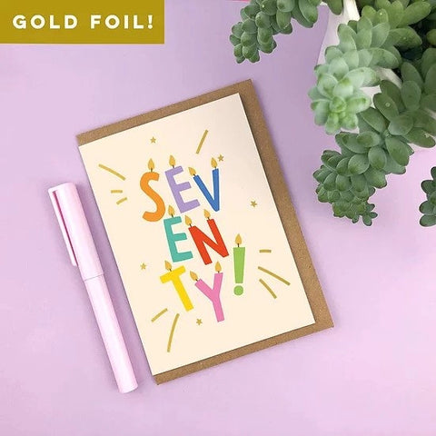 Gold Foiled 'seventy!' Letter Candles 70th Age Birthday Card