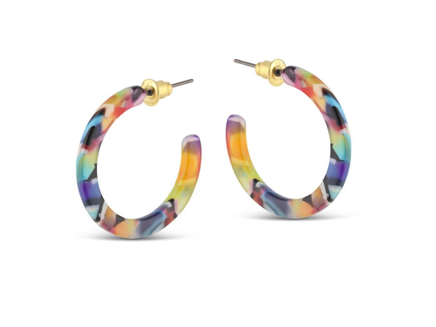 Red, Orange & Lilac Resin Hoop Earrings