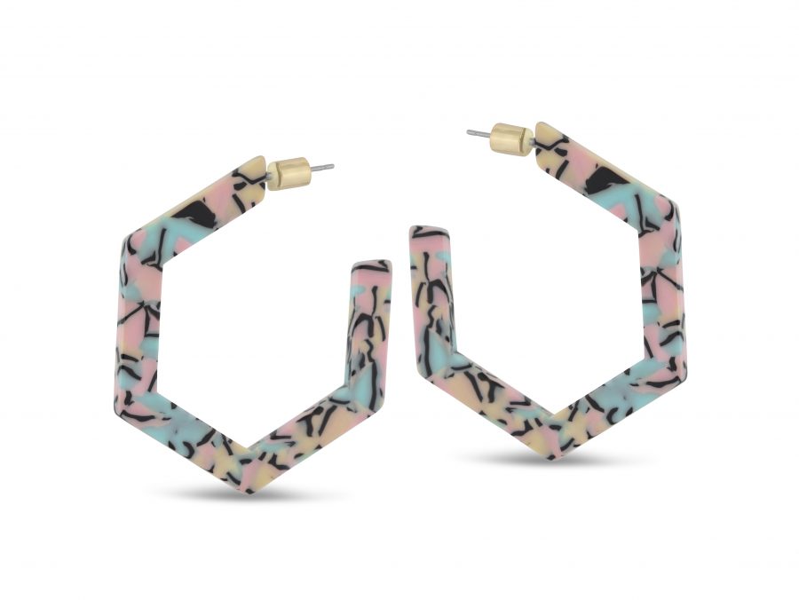 Hexagonal Hooped Resin Earrings - Multi Blue