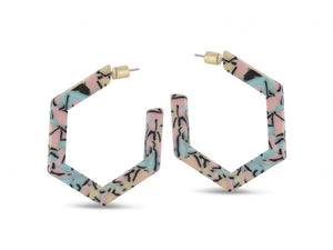 Hexagonal Hooped Resin Earrings - Multi Blue