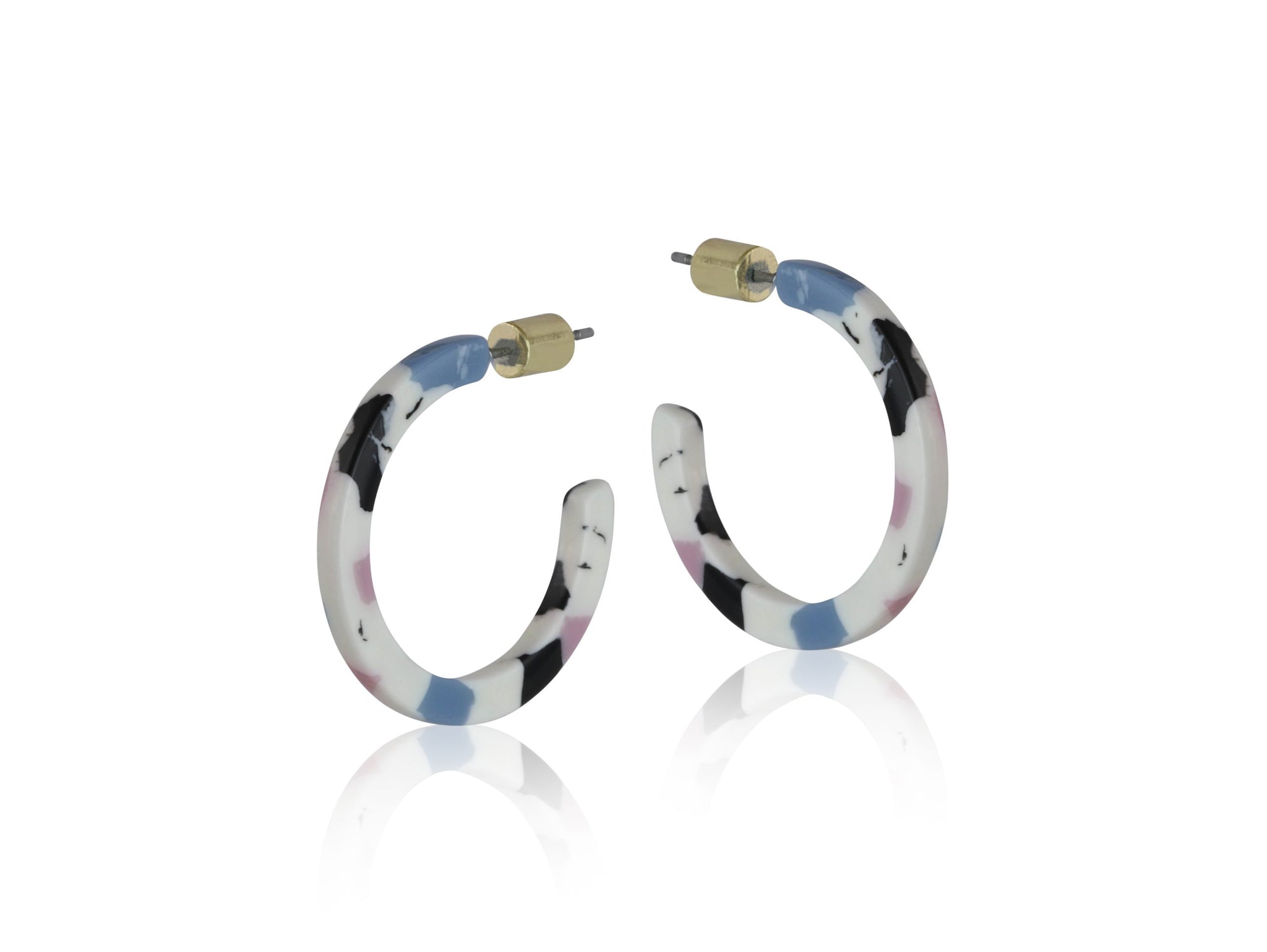 White, Blue & Black Resin Hoop Earrings