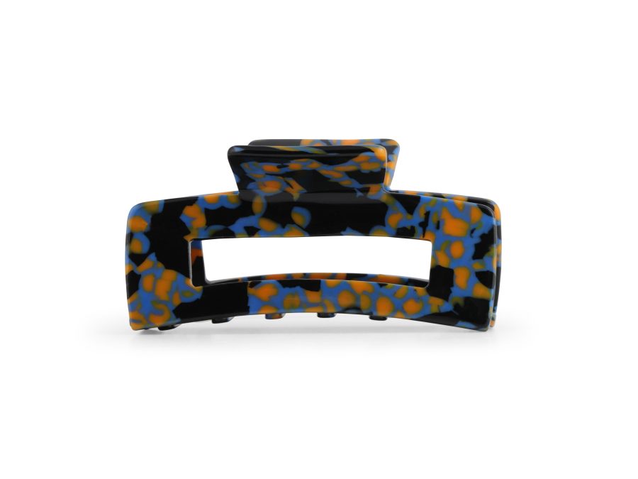 Resin Bulldog Hairclip - Blue, Black & Orange