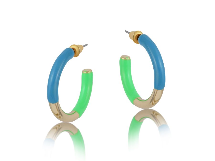 Enamel Colour Block Hoop Earrings - Blue & Green