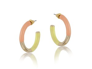 Enamel Colour Block Hoop Earrings - Peach & Yellow