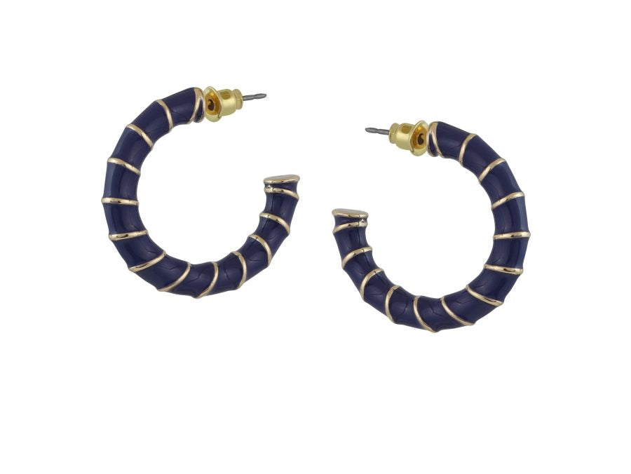 Circle Rope Enamelled Hoop Earrings - Navy