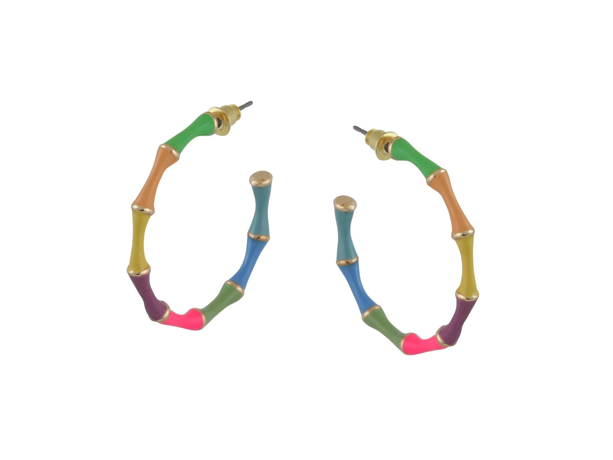 Multi Coloured Thin Bamboo Hoop Earrings