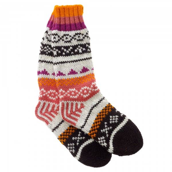 Woollen Socks - Natural, Peach and Pink