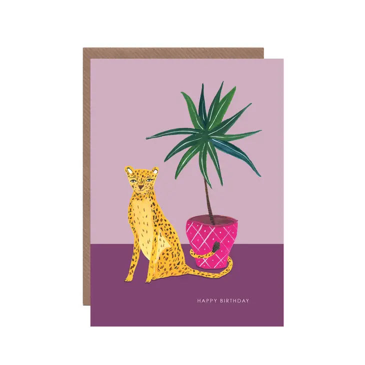 Leopard with Plant Birthday Greetings Card