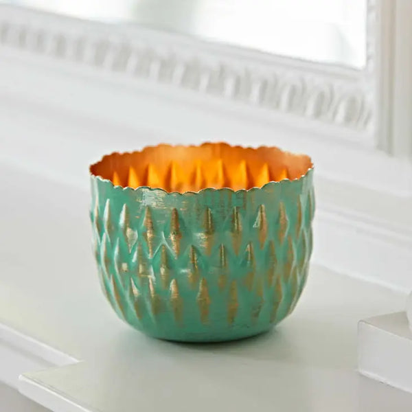 Turquoise and Gold Metal Tea Light Holder