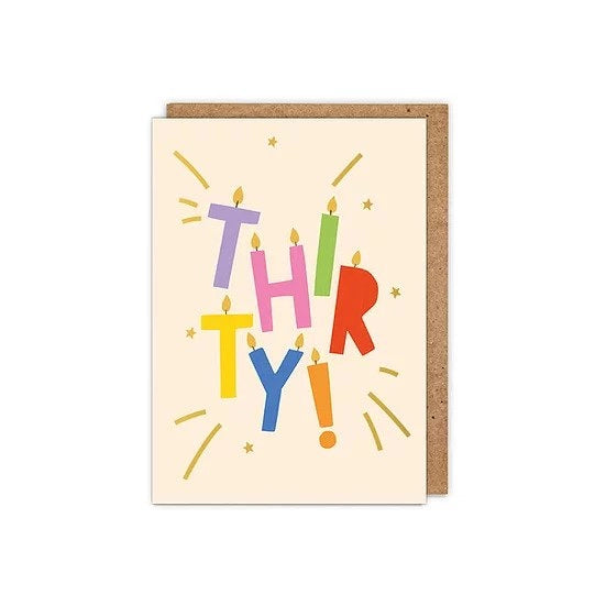 Gold Foiled 'thirty!' Letter Candles 30th Age Birthday Card