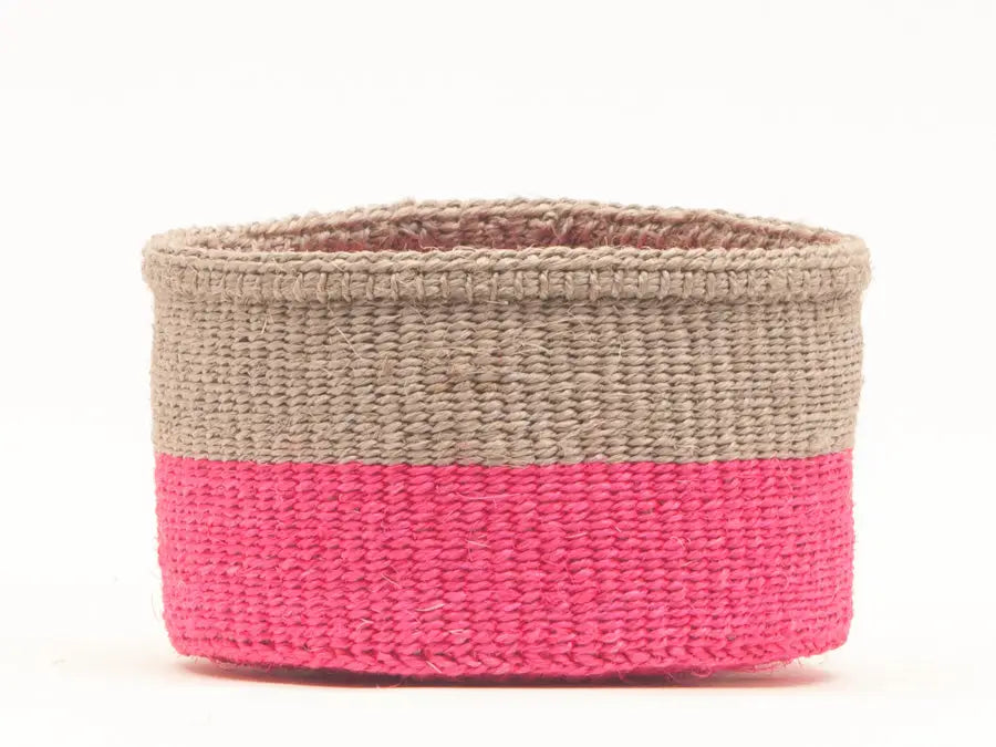 Grey & Neon Pink Colour Block Woven Basket