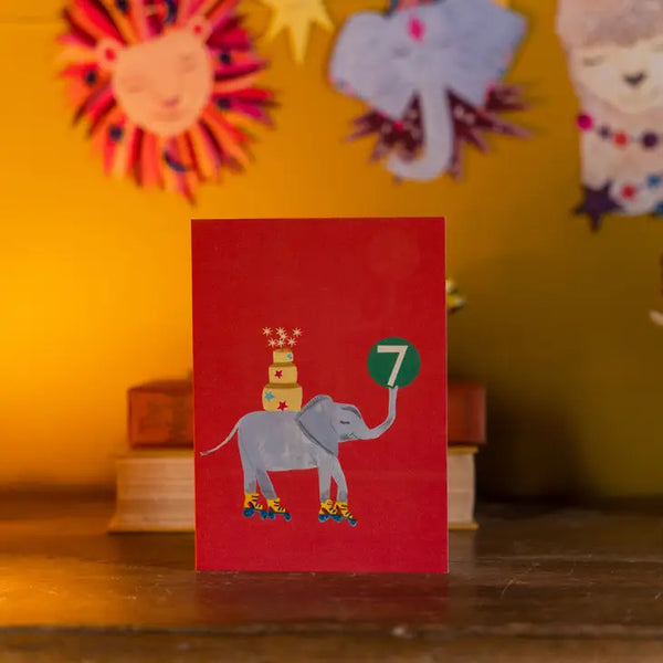 Age 7 Party Elephant Birthday Greetings Card