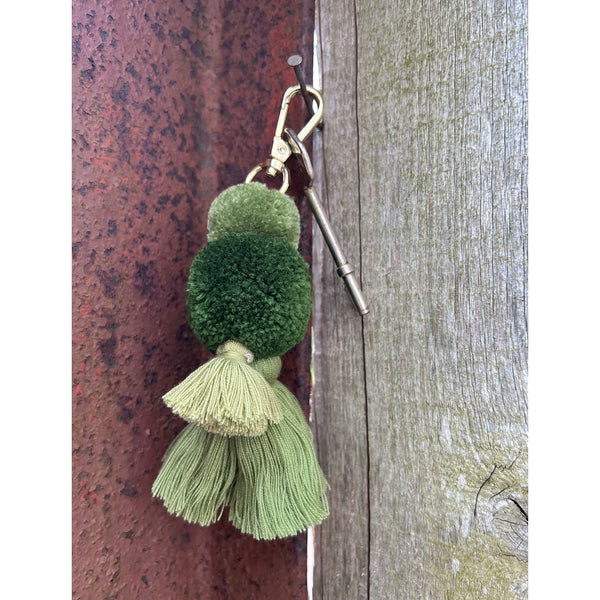 Pom Pom & Tassel Keyring / Bag Charm - Moss Green