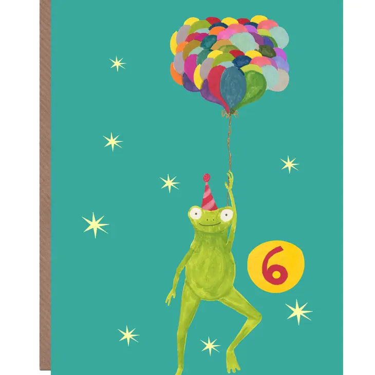 Age 6 Party Frog Birthday Greetings Card